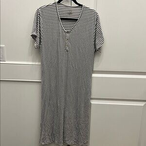 Striped Gray and White Women's Nursing Dress with pockets!